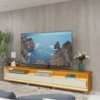 Rack para TV até 90 Polegadas com LED e Rodízios 260cm 100% MDF Requinte Naturale/Off White em Oferta na Shopee