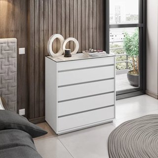 Cômoda 5 Gavetas com Organizador Tampo Vidro Belize  Branco em Oferta na Shopee