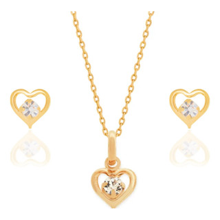 Kit Coração Rommanel Colar + Pingente + Brinco Original com caixinha K127 em Oferta na Shopee