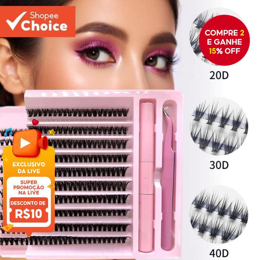 Kit De Pacotes De Cílios Postiços De Vison-200 Clusters De Volume 30D Individuais Para Extensões DIY