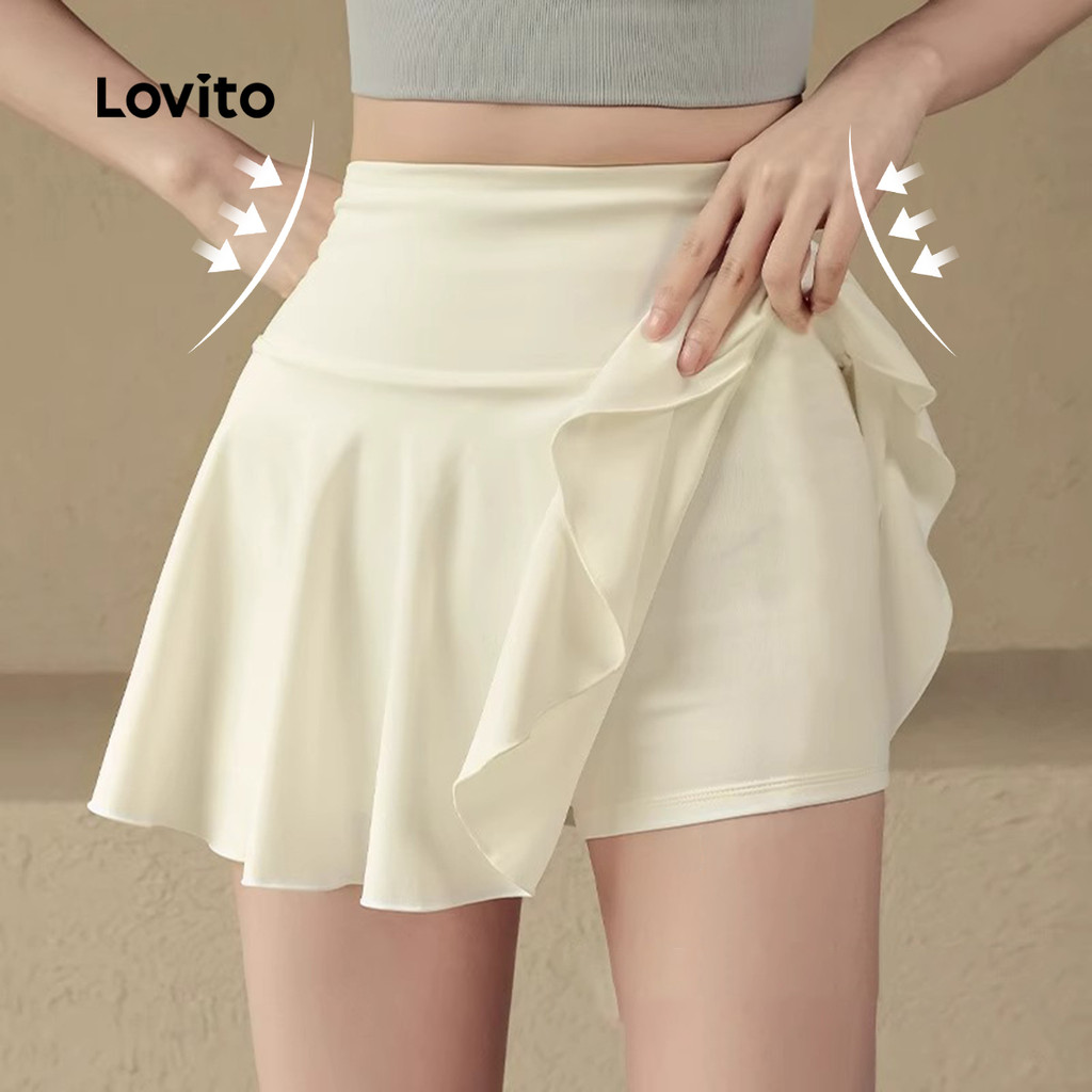 Detalhes do Lovito Shorts Esportivos controle de barriga elevação de bumbum elasticidade 4 vias Pickleball Yoga Mulheres LNE120022