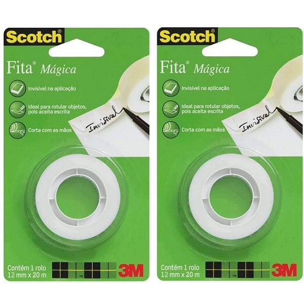 Kit com 2 Fita Magica 12MM X 20M 3M