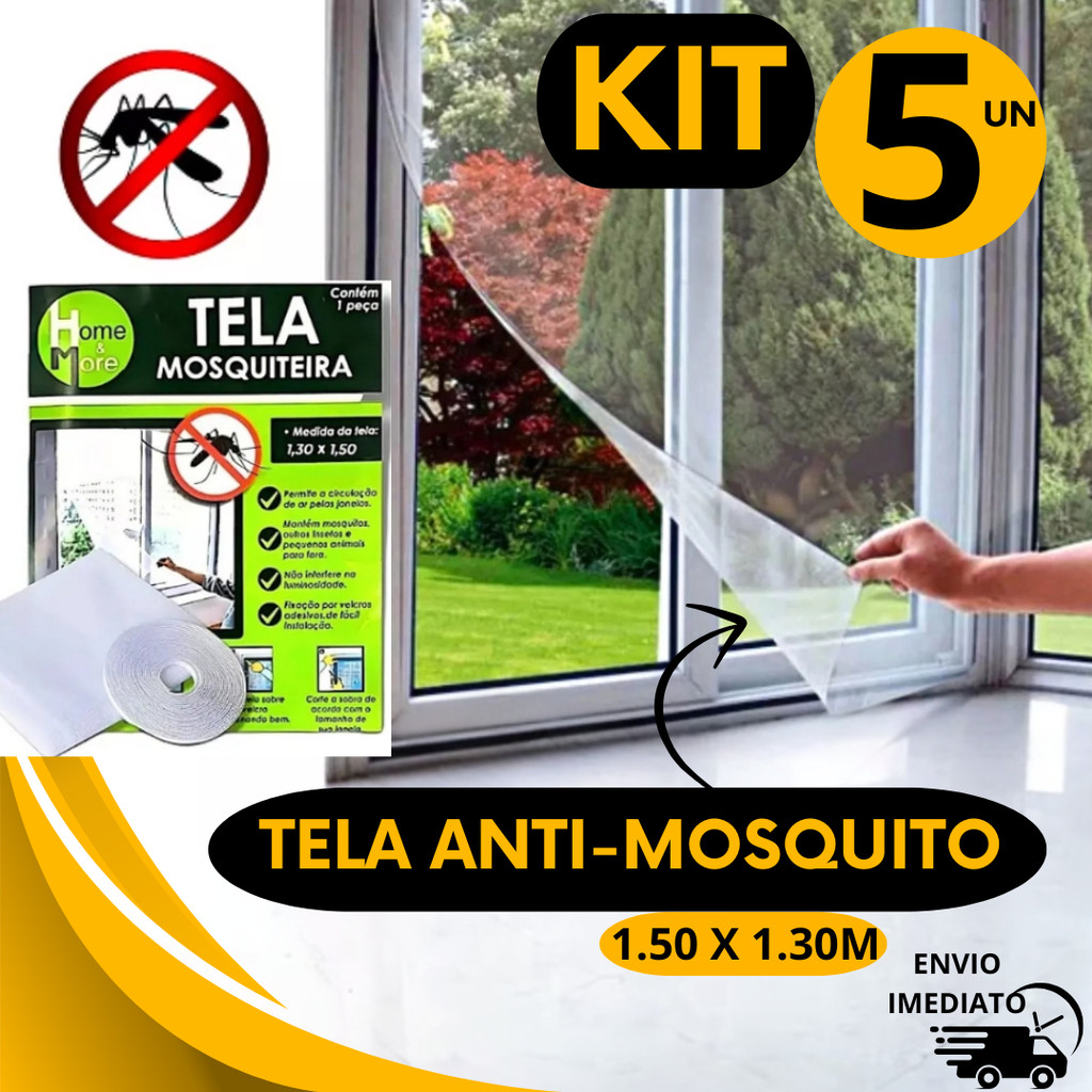 Kit 5 Tela Mosquiteiro 150x130cm Velcro Adesivo Anti Inseto Pernilongo Janela Autocolante Mosquito