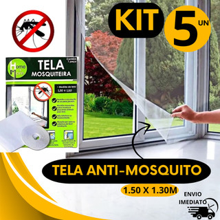 Kit 5 Tela Mosquiteiro 150x130cm Velcro Adesivo Anti Inseto Pernilongo Janela Autocolante Mosquito