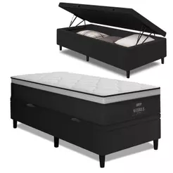 Cama Box Baú Solteiro Colchão Gazin Maximus Molas Ensacadas 88x188x65cm Cinza / Preto - Suporta até 120kg por Pessoa