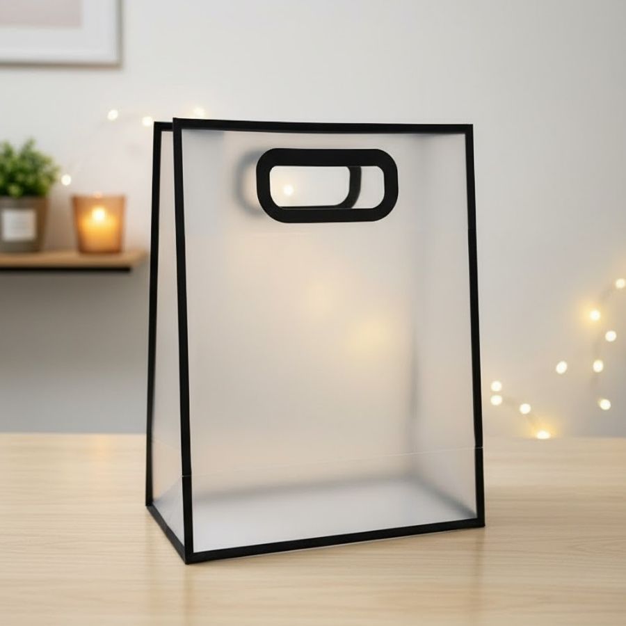 Sacola Transparente Fosca Pvc Alça Plana Preto - 27x21x11cm - 12 unidades - Rizzo em Oferta na Shopee