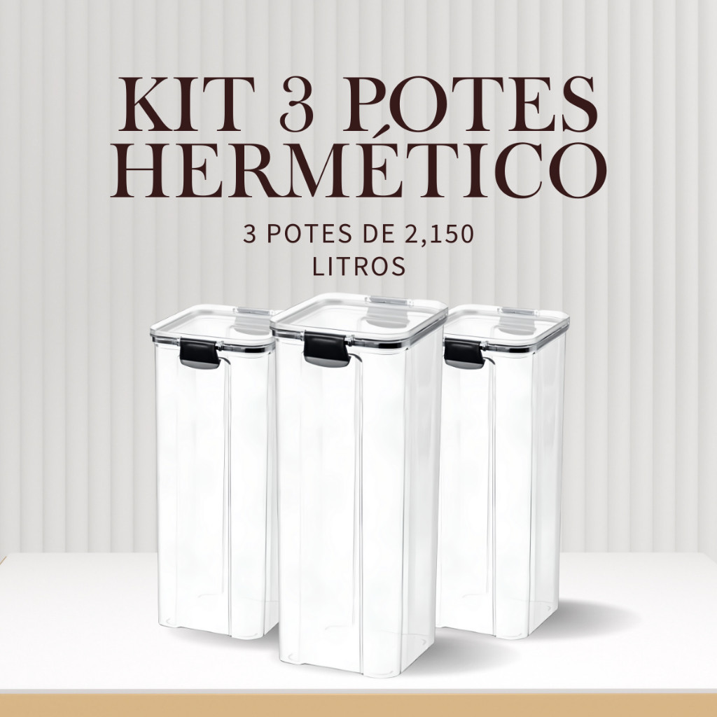 Kit 3 Potes Herméticos 2,15L Organizador Empilhavel Mantimentos Com Lacre Vedação em Oferta na Shopee