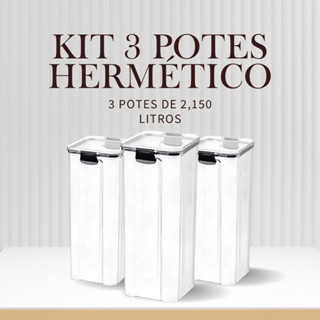 Kit 3 Potes Herméticos 2,15L Organizador Empilhavel Mantimentos Com Lacre Vedação em Oferta na Shopee