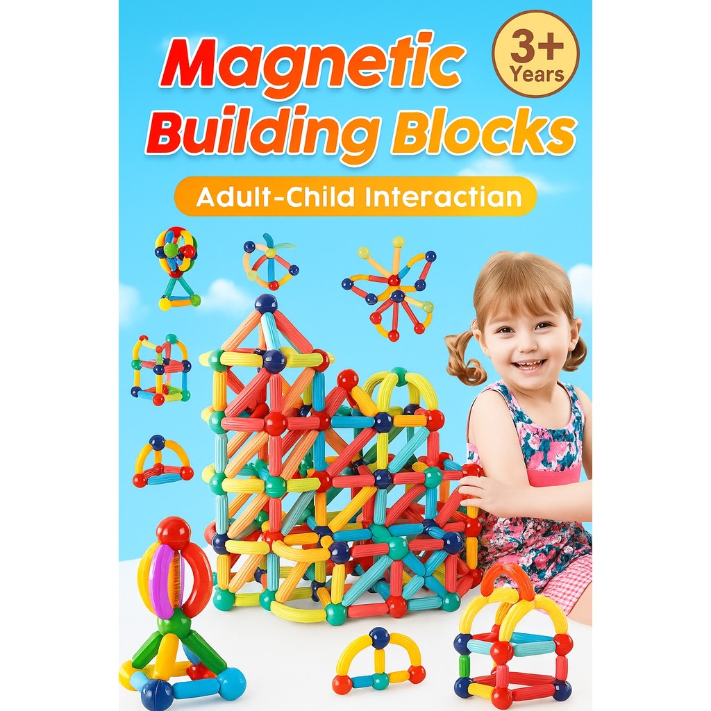 Kit Educativo de Blocos Magnéticos Bolas e Bastões 103/128/144/158 Peças – Montar, Brincar e Aprender