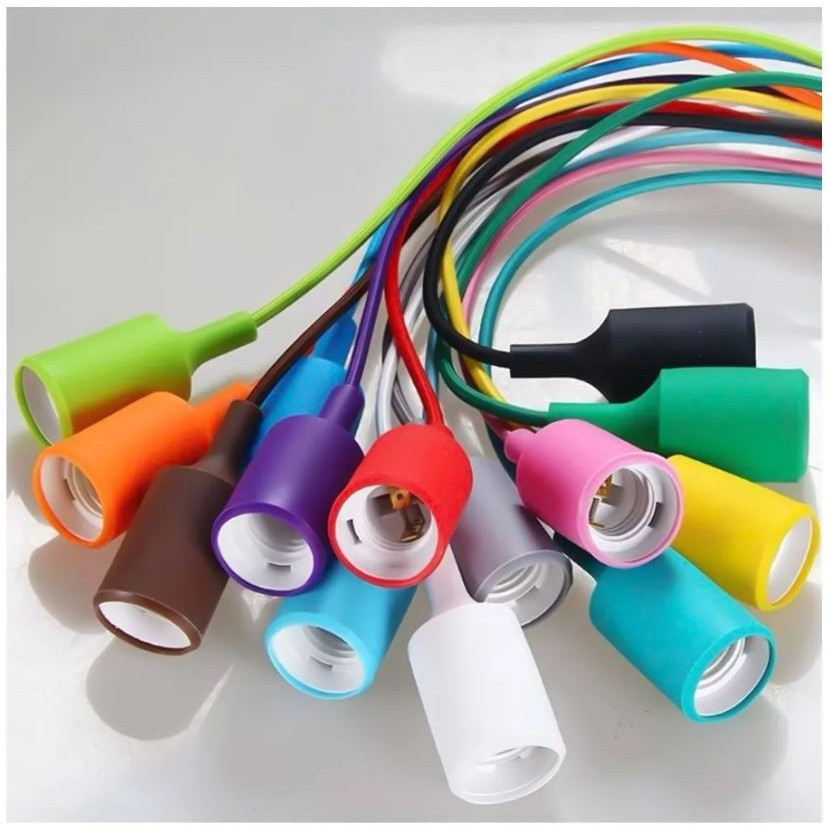 Pendente Colorido Soquete E-27 Fio De Tecido Colorido xlx |Luminária de teto| pendente| Vintage retro | pendente copinho