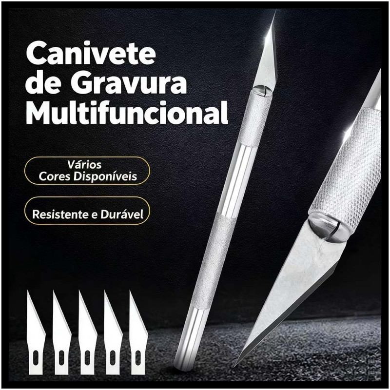 Kit de Estilete de Precisão (1 Cabo + 5 Lâminas) - Ferramenta de Corte Profissional