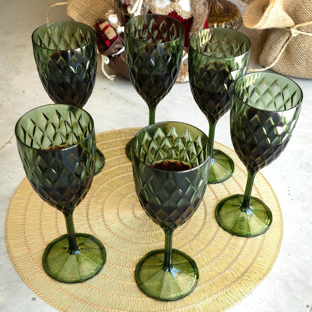 Detalhes do Kit Natal 6 Taças Vinho Glamour Verde Plasútil
