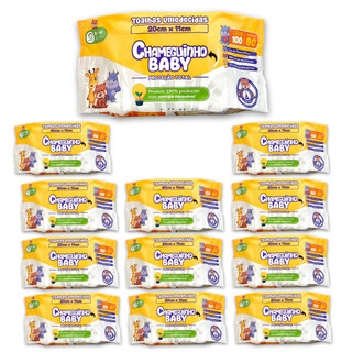 KIT 12 PACOTES CHAMEGUINHO BABY TOALHAS UMEDECIDAS LENÇO 100 FOLHAS CADA