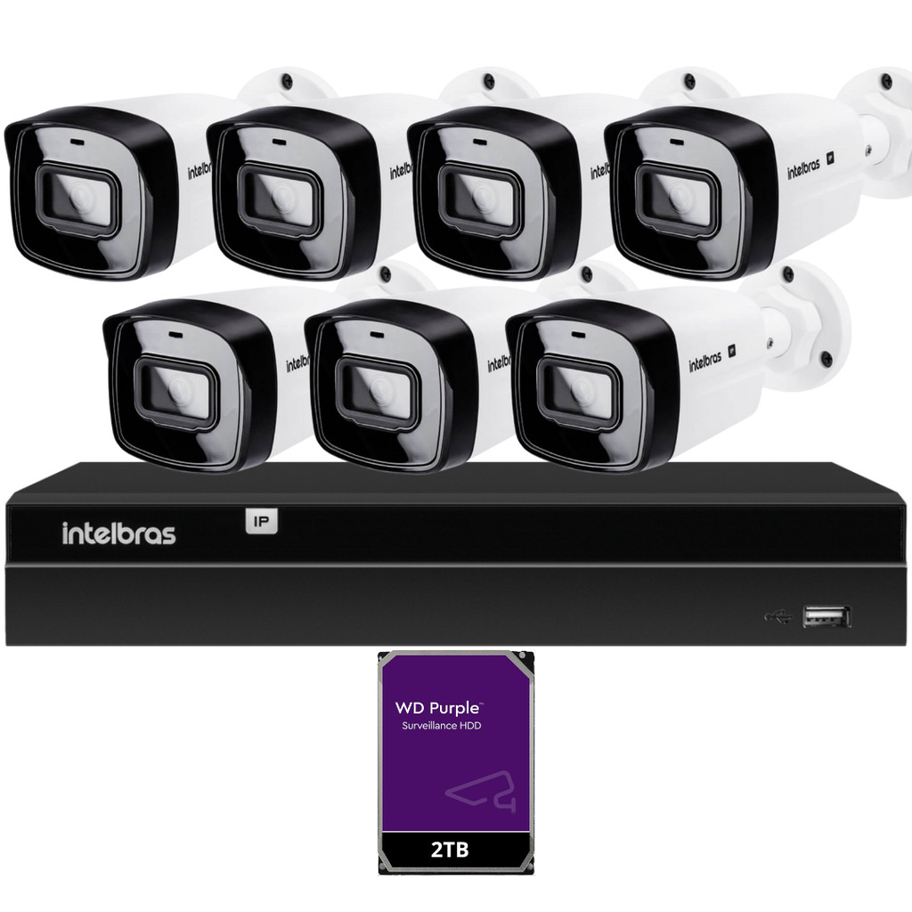 Kit CFTV 7 Câmeras IP Intelbras NVD 1408P HD 2TB Purple