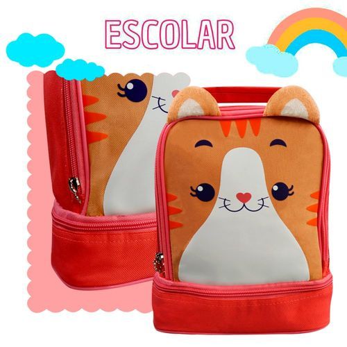 Lancheira Termica Infantil Com Alca Estampa Gato Bolsa Tamanho Ideal Conserva Temperatura