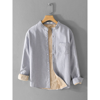 Outono inverno forro de lã engrossado negócios masculinos Oxford camisa giratória de manga comprida novo estilo chinês S