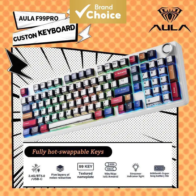 Teclado mecânico gamer sem fio AULA F99 Pro com 3 modos, switches pré-lubrificados substituíveis, digitação suave e