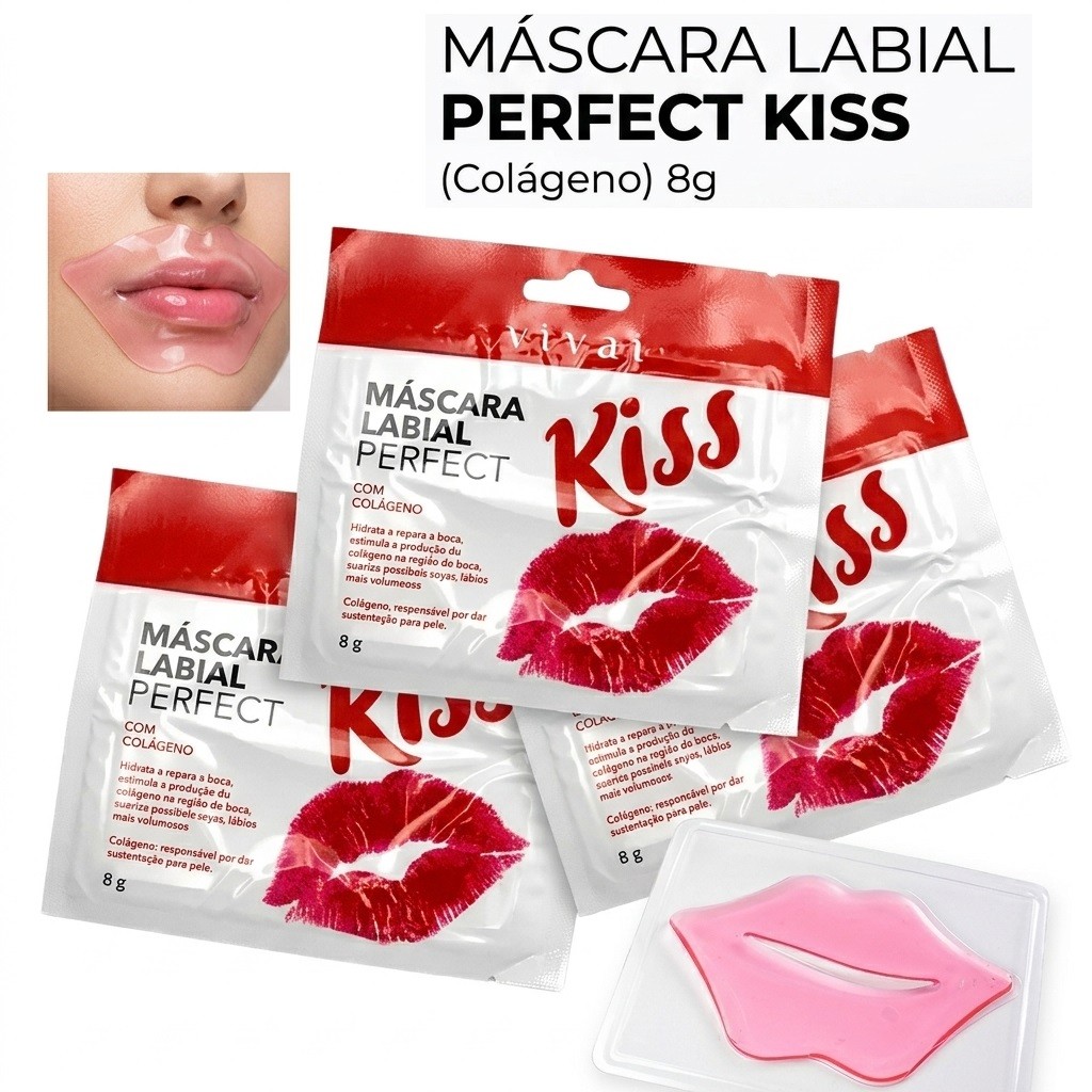 Vivai Perfect Kiss 5035.1.1 Máscara Hidratante para Lábios | Colágeno + Aloe Vera | Kit com 5, 10, 15, 20 ou 25 Unidades