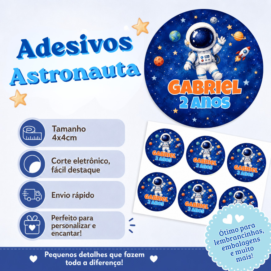 Adesivo Personalizado Astronauta | Lembrancinha | Festa Infantil | Aniversário