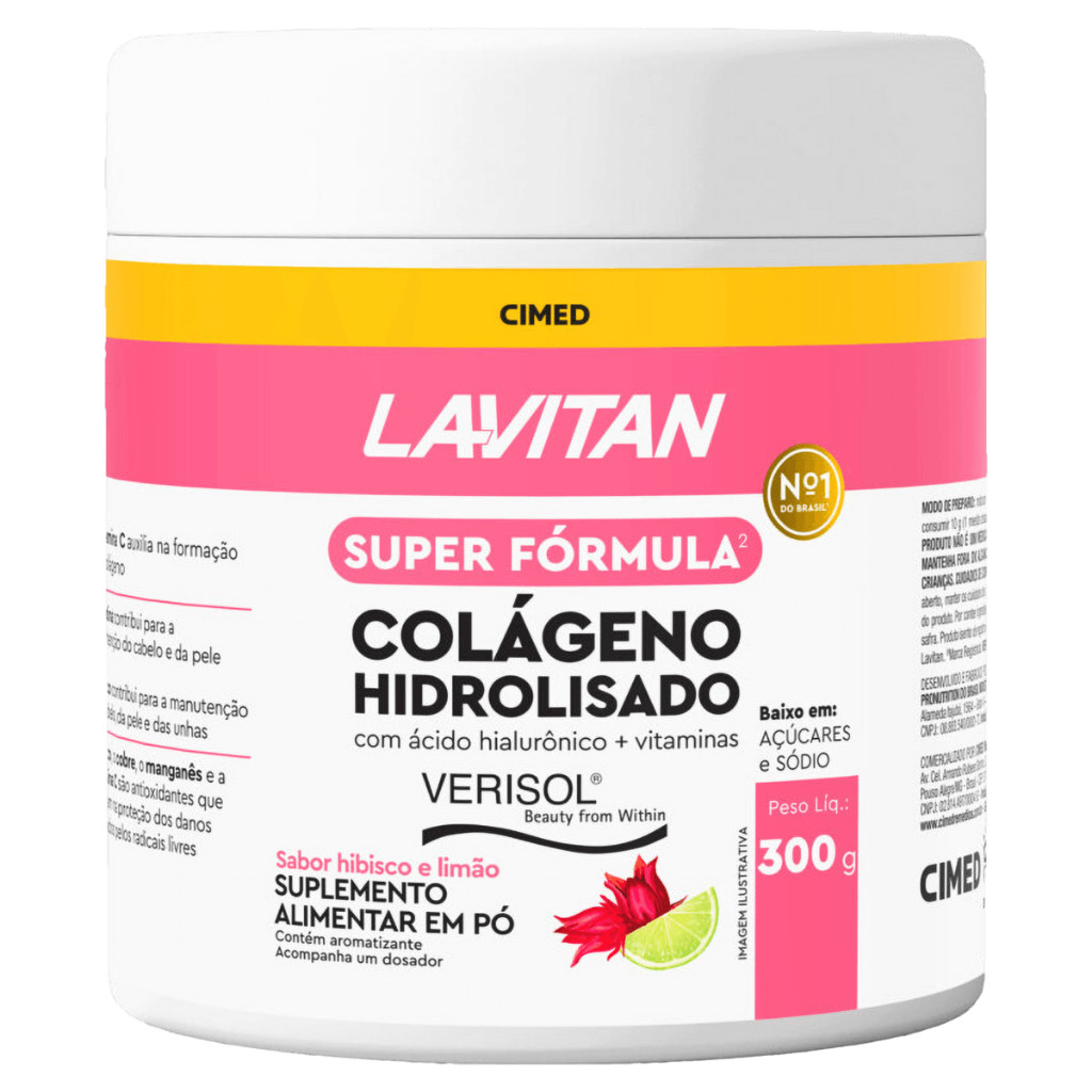 Lavitan Super Fórmula Verisol Colágeno Hidrolisado + Ácido Hialurônico Sabor Hibisco e Limão 300g