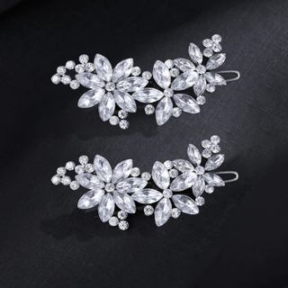 Presilhas de Cabelo de Noiva com Flores de Cristal (2 pacotes) Presilhas de Cabelo com Strass para Noivas