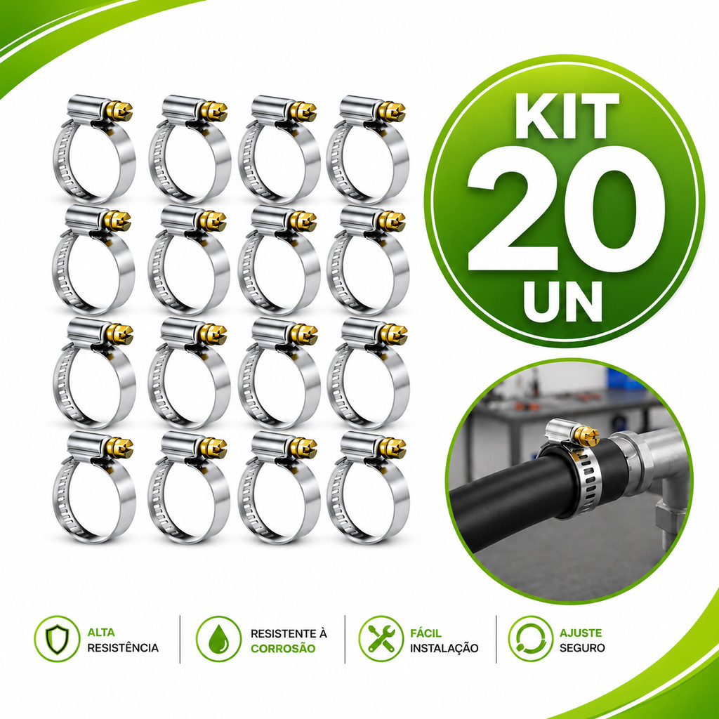 Kit Abraçadeira Americana 3/4 Inox 13-19mm para Mangueira Gás Jardim Utilidades Atacado