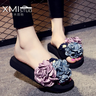 Chinelos feitos à mão novo estilo chinelos femininos de salto médio Flip-Flops sandálias de flores chinelos femininos ca
