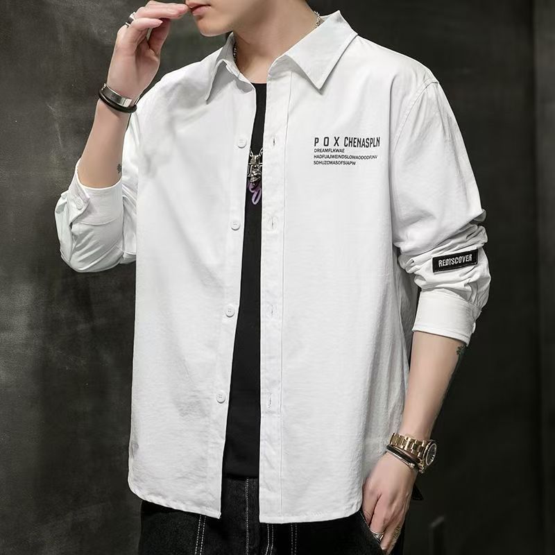 Nova camisa masculina roupas de outono solto nicho Design topos meninos na moda All-Match jaqueta Casual 2025 na moda