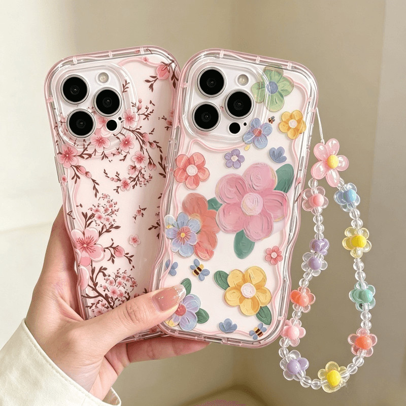 Capa Para Samsung Galaxy S26 Ultra S25 S24 Plus S26FE A17 A06 A07 A16 A56 M16 A36 A55 A15 Flor Rosa Peônia Pulseira Corr