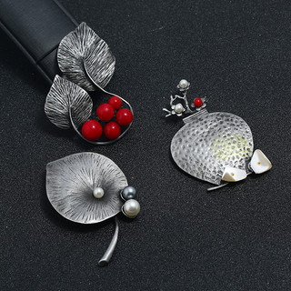Original estilo chinês Retro angustiado arte broche pérola folha feminino elegante pino estilo étnico casaco acessórios