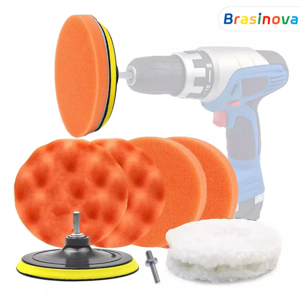 Kit de 7 Peças para Polimento Automotivo – Almofadas de Espuma e Lã em Microfibra