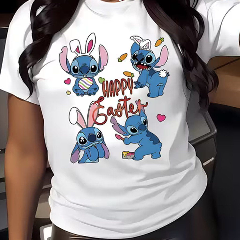 Camiseta Feminina Estampa de Personagens Fofos de Animação Moderna Confortável e Estilosa Moda Feminina Casual