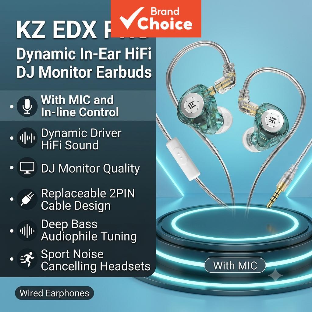 KZ Edx Pro Fones De Ouvido Intra-Auriculares Dinâmicos HiFi Dj Monitor Esportivos Com Cancelamento De Ruído Fio Graves P