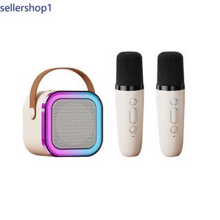 Microfone duplo K12 + sistema de karaokê portátil RGB, estéreo de 10 W, -C, 12 horas, compatível com Mini alto-falante 5