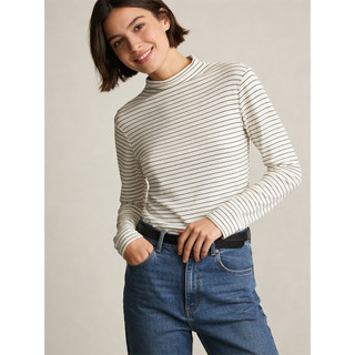 [W Can All-Match] Camisa francesa simples meia gola alta listrada feminina 2026 primavera novo estilo Casual camiseta de