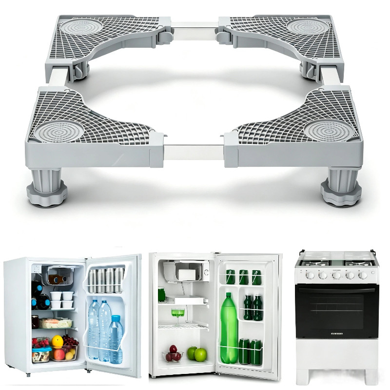 Suporte Fixo Estavel para Geladeira e Maquina de Lavar Base Antiderrapante em Aco Inox com Regulagem