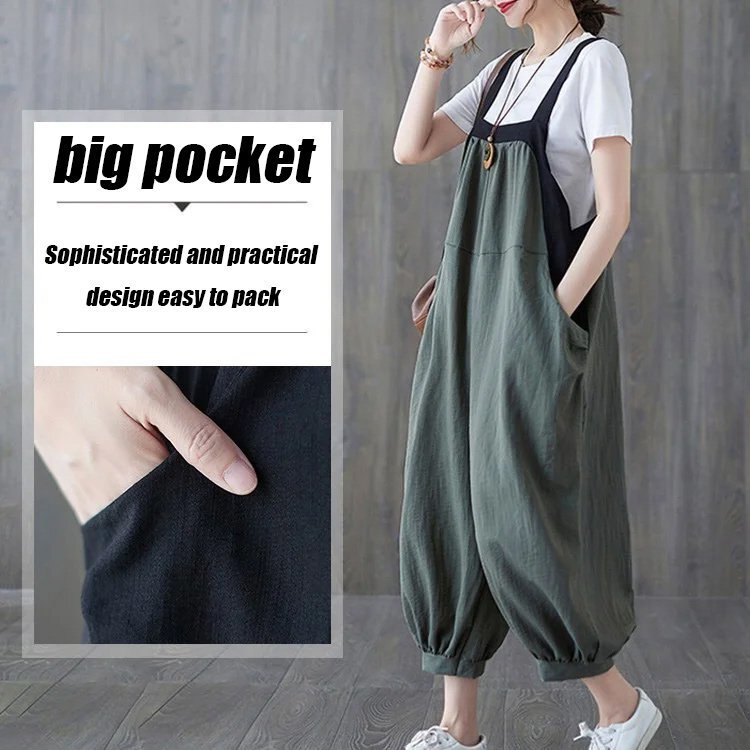 【Confortável e Elegante】Leve e Respirável Calça Macacão Verão Confortável Cintura Alta - Harém Feminina/Moda Casual