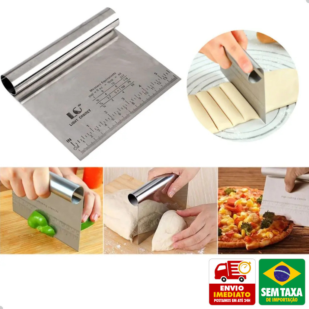 Espátula Em Inox Raspador De Massa Corta Massa Legumes Com Medidor 15cm