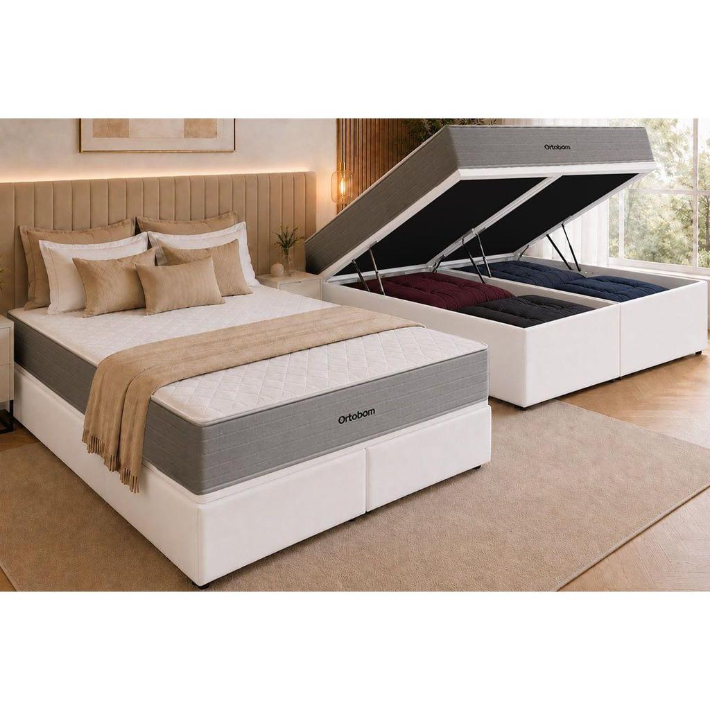 Cama Box Baú CRC Queen +Colchão Molas Venno Ortobom 158x198