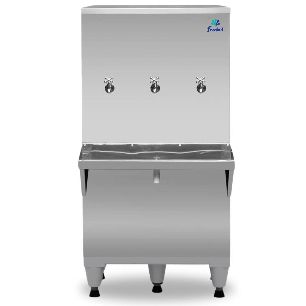 Bebedouro Industrial Frisbel Coluna 3 Torneiras Natural e Gelada 100 Litros RA10 Inox