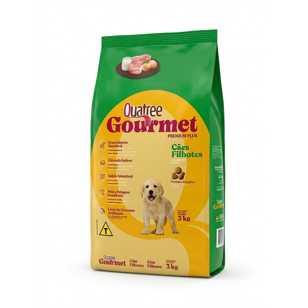 Ração Quatree Gourmet Cães Filhotes Mix Carnes e Leite 3Kg Premium Plus