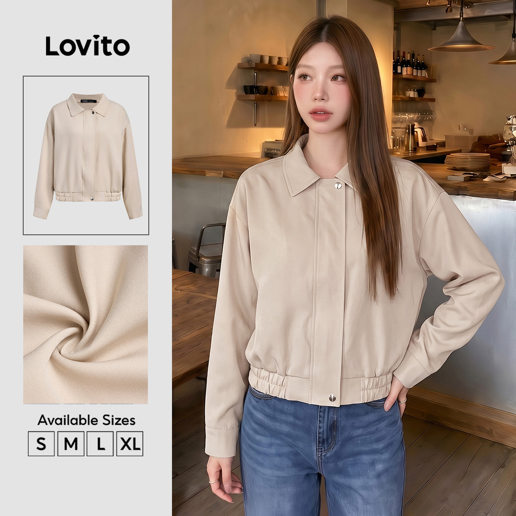 Lovito Casual Casaco Corta-Vento/Casaco Impermeável Com Zíper E Botão Para Mulheres LNA34140 (Damasco)