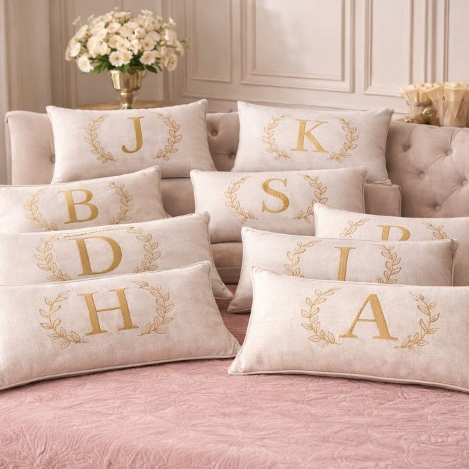 Almofada Decorativa Personalizada com Inicial (Bordada) Luxo – Capa + Enchimento