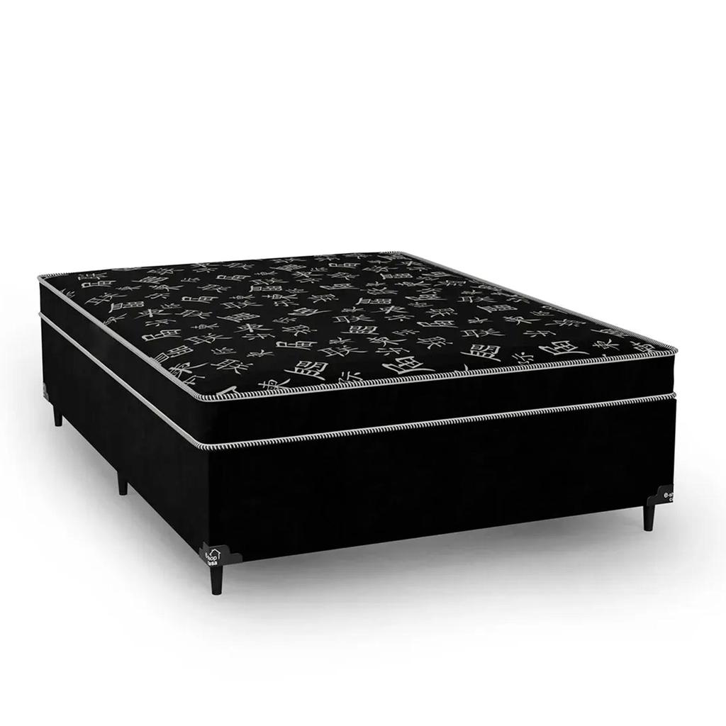 Cama Box Casal Conjugado Ortopédico 52x138x188cm Suede Preto