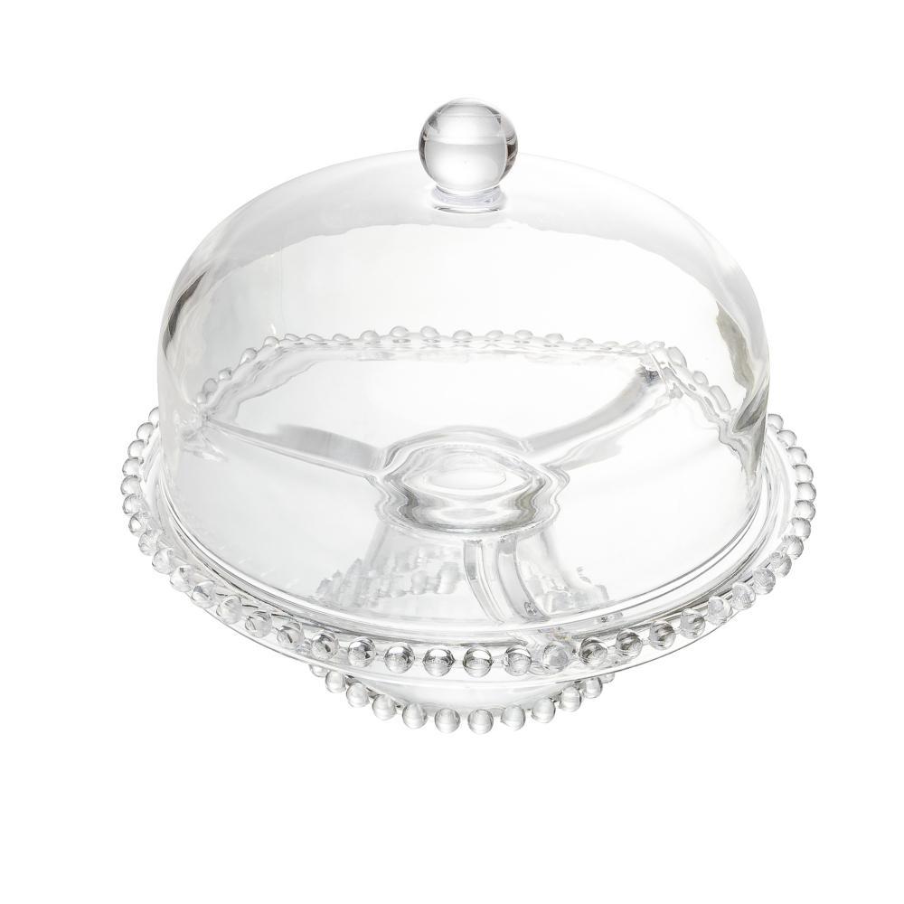 Prato para Bolo com Pé e Tampa Pearl 25cm x 23,5cm Cristal