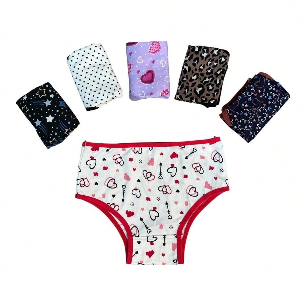 Kit 5 Calcinhas Infantil Menina Algodão Estampas Fofas Sortidas Conforto Dia A Dia Casual