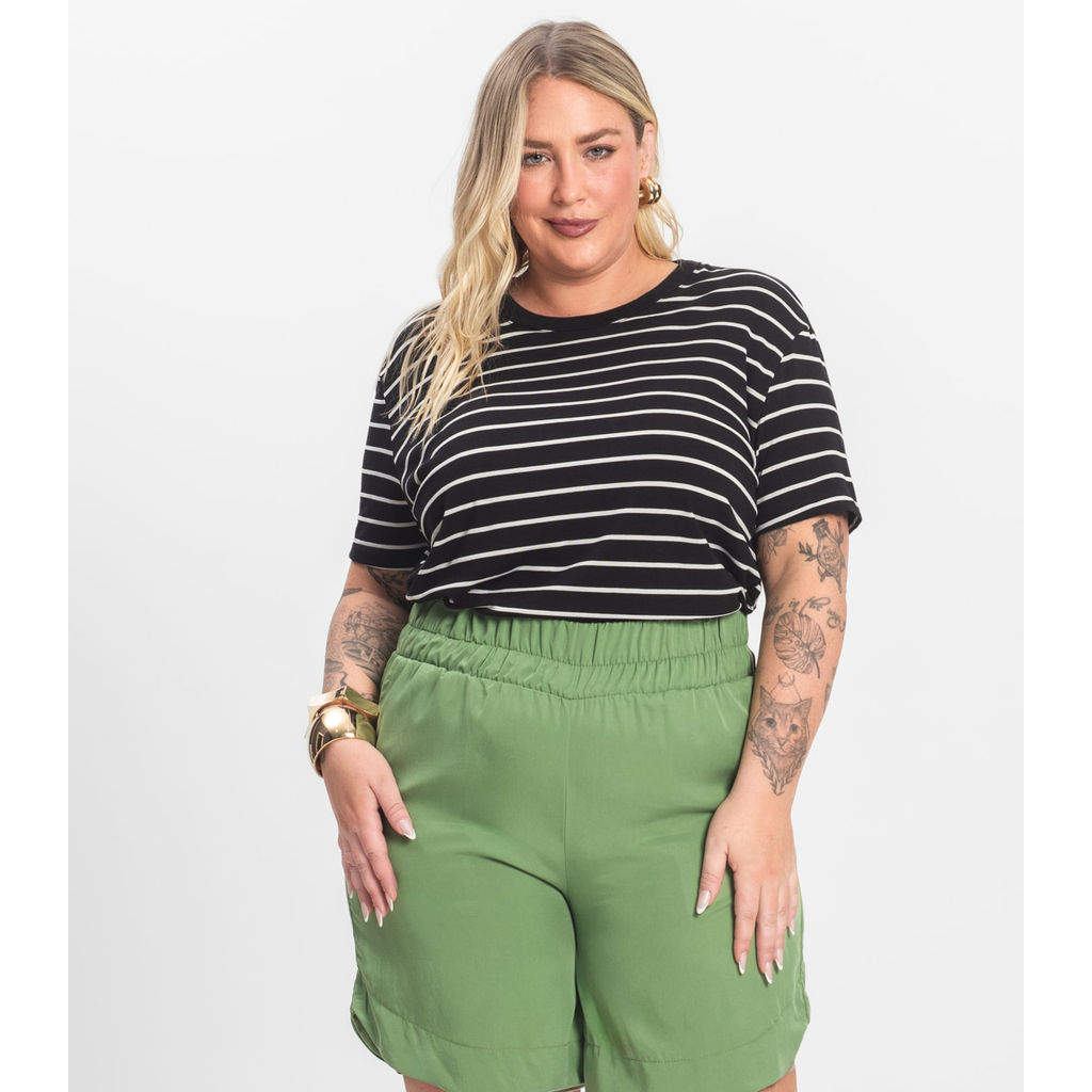 Blusa Feminina Plus Size Gola Redonda Secret Glam Preto