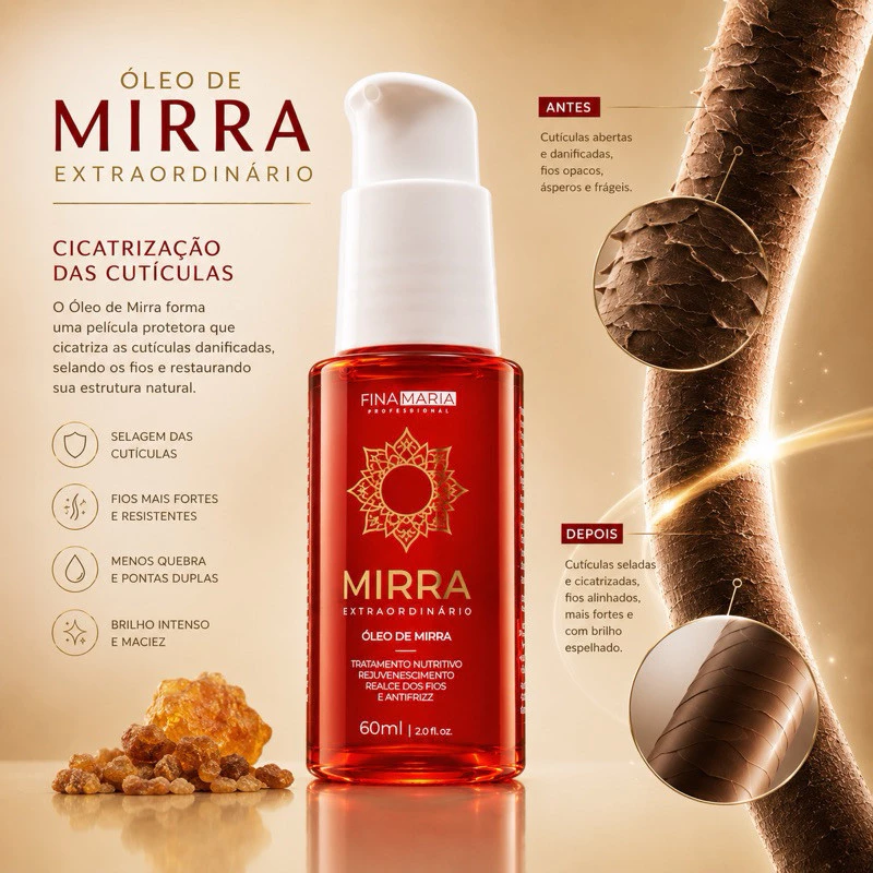 ÓLEO DE MIRRA ANCESTRAL 60ML | NUTRIÇÃO E CICATRIZAÇÃO DOS FIOS | FINA MARIA PROFESSIONAL