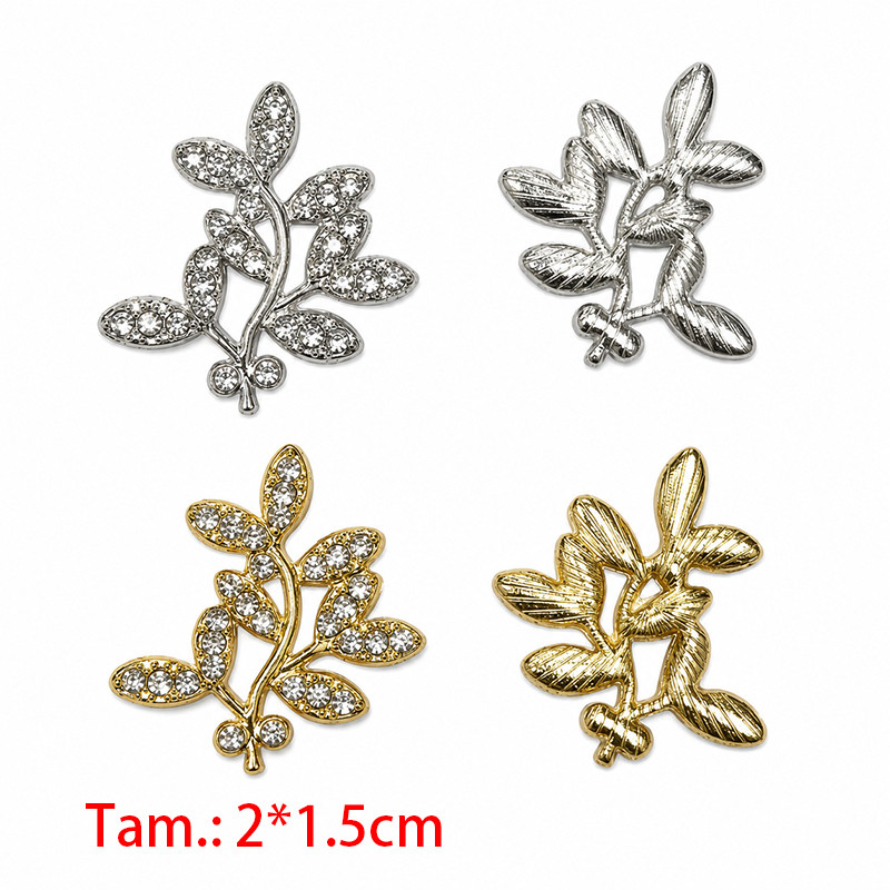 50 pcs Aplique Metálico de Folhagem com Strass para Laços – Atacado