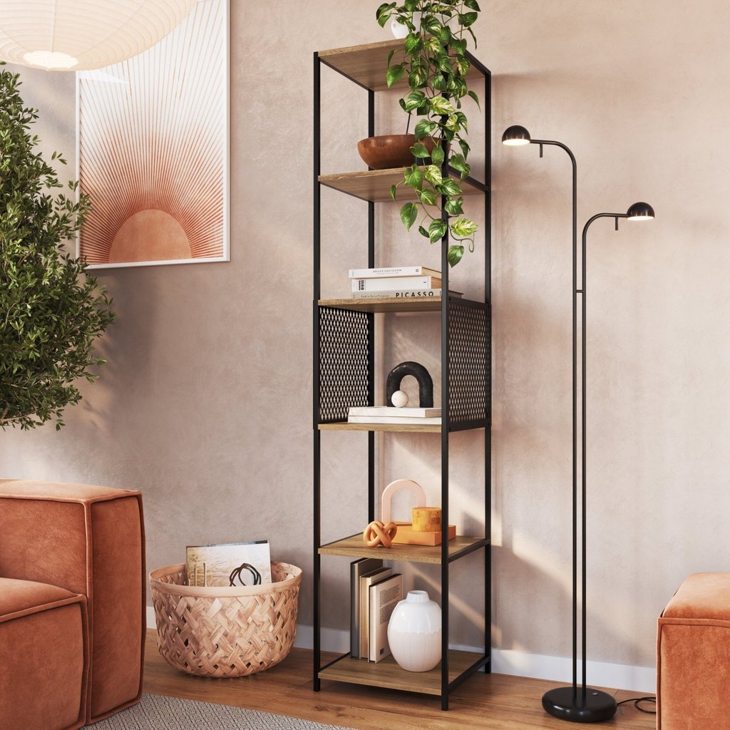 Estante de Livros Industrial 40CMX180CM 5 Prateleiras P1023 Marrom/Preto/Mel Preto/Mel